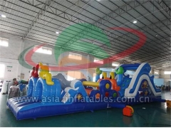 משחק מרוץ מתנפחים ילדים ומבוגרים לשחק מכשול inflatable קורס עם שקופית קטנה